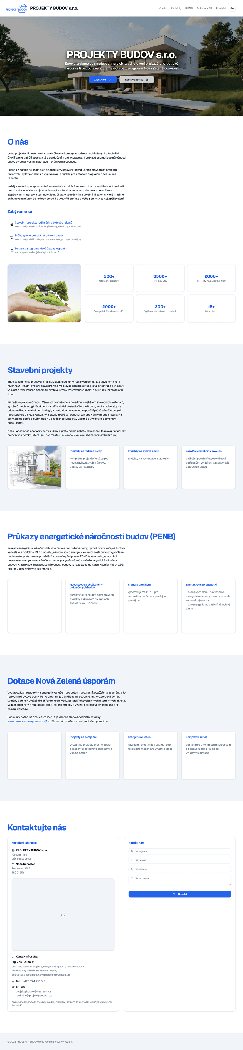 Screenshot webu Projekty budov